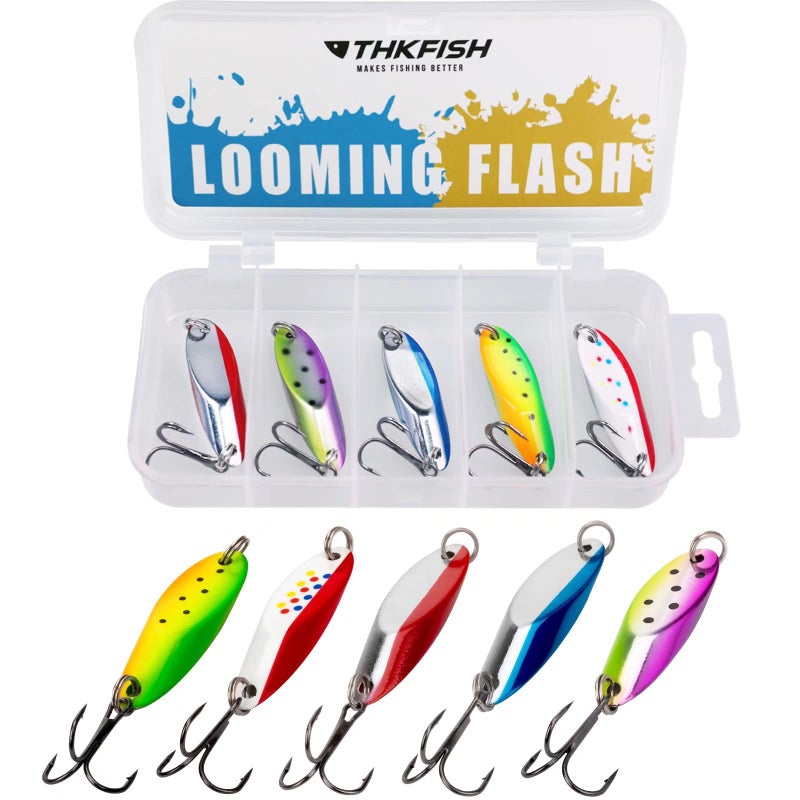 THKFISH Fishing Lures Trout Lures Fishing Spoons Lures for Trout Pike Bass Crappie Walleye Color A 1/4oz 5pcs - Image 1